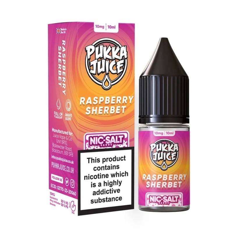 E-liquide Pukka Juice Nic Salt 10ml - Framboise Sherbet 20mg | EliqVapoteur