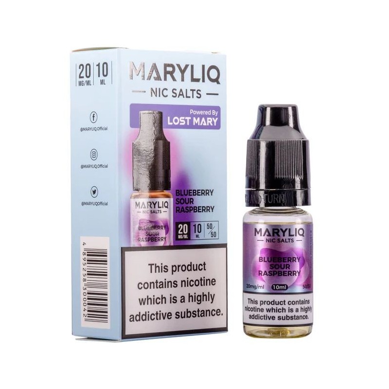 Liquid Maryliq Nic Salts 10ml - Myrtille Framboise Acide 20mg | Eliq Vapoteur