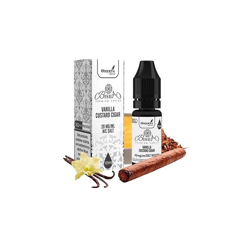 Liquid Omerta Bisha Salts 10ml - Vanilla Custard Cigar 20mg | Eliq Vapoteur