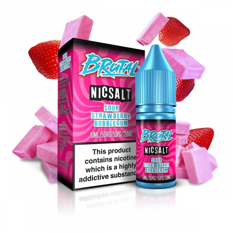 Liquid Just Juice Brutal Salts 10ml - Sour Strawberry Bubblegum 20mg | Eliq Vapoteur