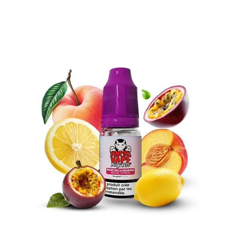 Liquid Vampire Vape NicSalts 10ml - Passionfruit Peach Lemon (Fruit de la passion Pêche Citron) 20mg | Eliq Vapoteur