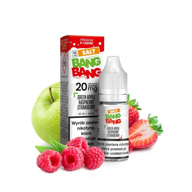 Liquid Bang Bang Salt 20mg 10ml - Green Apple Raspberry Strawberry (A25) | Eliq Vapoteur