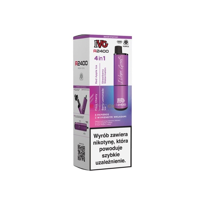IVG 2400 Starter Kit Fioletowy x 4 smaki | Eliq Vapoteur