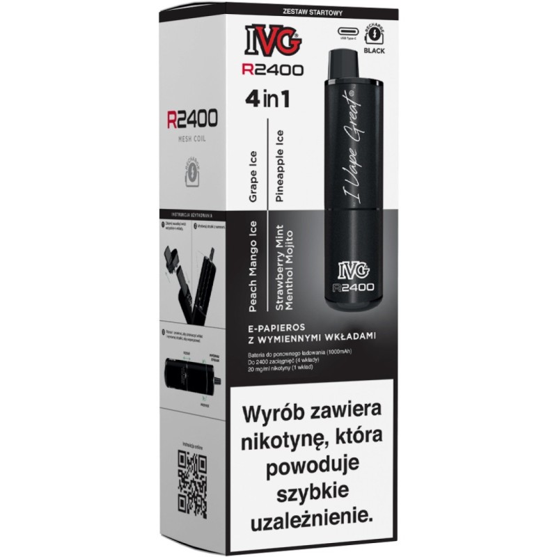 IVG 2400 Starter Kit Black x 4 flavors | Eliq Vapoteur