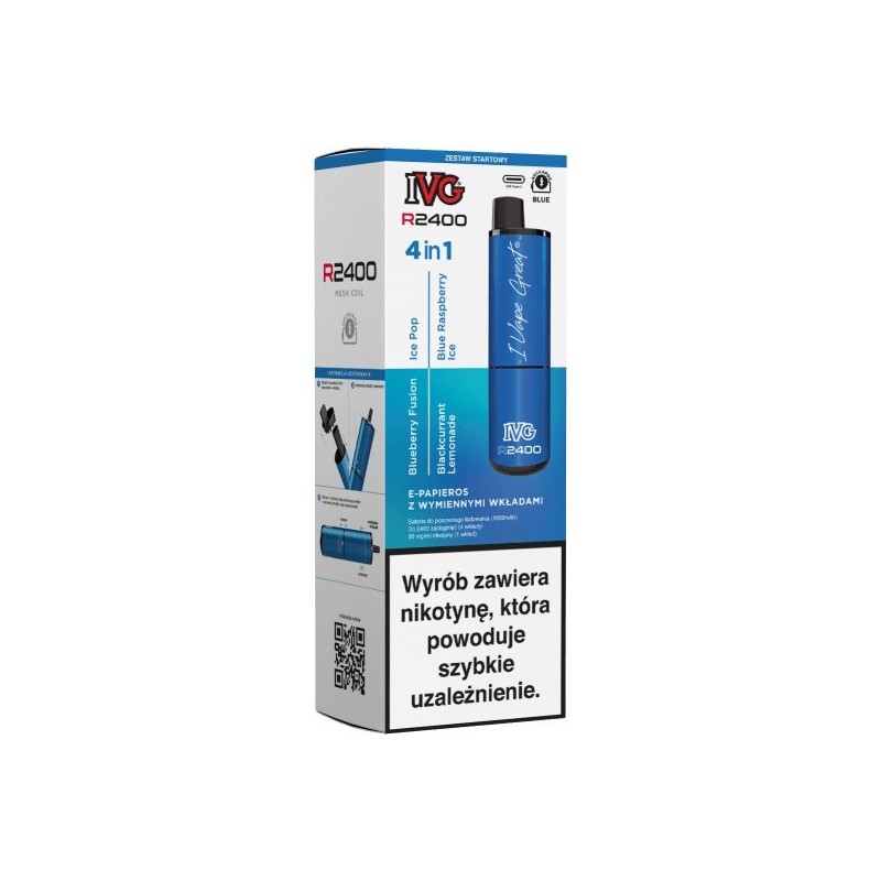 IVG 2400 Kit de démarrage Bleu x 4 saveurs | Eliq Vapoteur
