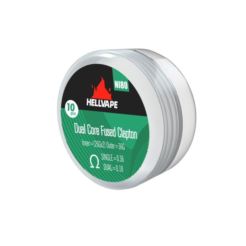 Hellvape - NI80 Dual Core Fused Claptons Coils pre-built 10pcs 0.18Ω | EliqVapoteur