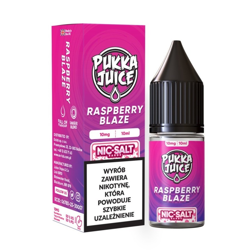 Liquid Pukka Juice 10ml - Raspberry Blaze 20mg sel (A25) | Eliq Vapoteur